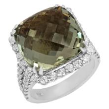 14k White Gold 11.55ct Green Beryl 1.46ct Diamond Ring