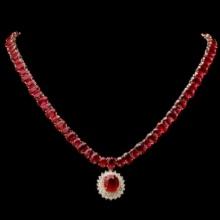 14K Yelloow Gold 102.37ct Ruby and 1.61ct Diamond Necklace