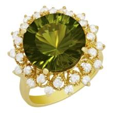 14k Yellow Gold 8.45ct Peridot 0.84ct Diamond Ring