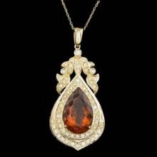 14K Gold 14.69ct Citrine 1.66ct Diamond Pendant