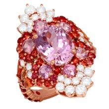 14k Rose Gold 5.01ct Kunzite 6.80ct Sapphire 1.48ct Diamond Ring