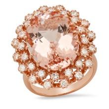 14K Rose Gold with 12.91ct Morganite and 1.39ct Diamond Ladies Ring