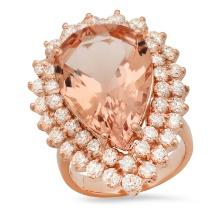 14K Rose Gold with 13.95ct Morganite and 2.36ct Diamond Ladies Ring