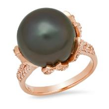 14K Rose Gold Setting with 14mm Tahitian Pearl and 0.93ct Diamond Ladies Ring