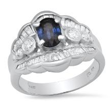 Platinum Setting with 0.80ct Sapphire and 0.85ct Diamond Ladies Ring