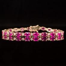 14K Rose Gold 9.88ct Pink Sapphire 0.76ct Diamond Bracelet