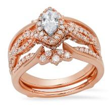 14K Rose Gold Two Ring Set with 1.29tcw Diamond Ladies Ring