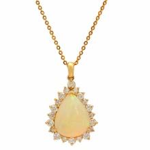 14k Yellow Gold 10.88ct Opal 1.09ct Diamond Pendant