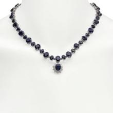 14K Gold 49.25ct Sapphire 1.72ct Diamond Necklace