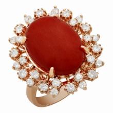 14K Gold 7.58ct Coral 1.01ct Diamond Ring