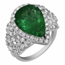 14k White Gold 4.39ct Emerald 1.21ct Diamond Ring