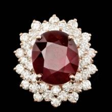 14K Rose Gold 13.13ct Ruby and 3.23ct Diamond Ring