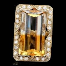 14K Yellow Gold 27.65ct Citrine and 1.14ct Diamond Ring