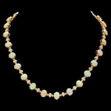 14K Yellow Gold 31.91ct Opal and 2.22ct Diamond Necklace