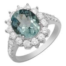 14k White Gold 2.71ct Aquamarine 1.20ct Diamond Ring