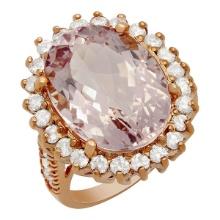 14k Rose Gold 10.96ct Kunzite 1.82ct Diamond Ring