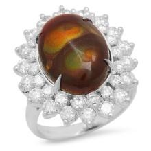 14K White Gold 3.92ct Fire Agate and 1.96ct Diamond Ring