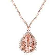 14K Rose Gold with 19.26ct Morganite and 5.42ct Diamond Necklace