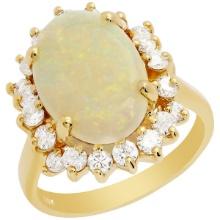 14k Yellow Gold 2.86ct White Opal 0.93ct Diamond Ring