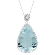 14K White Gold 43.75ct Aquamarine and 1.54ct Diamond Pendant