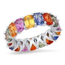 14K White Gold and 4.51ct Multi colored Sapphire Eternity Band