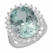 14k White Gold 12.36ct Aquamarine 1.69ct Diamond Ring