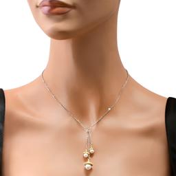 18K Yellow and White Gold Setting with Three White Pearl Necklace
