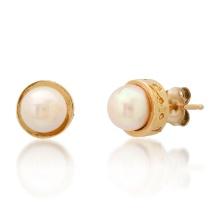 14K Yellow Gold Setting with 7mm Akoya Pearl Earrings