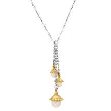 18K Yellow and White Gold Setting with Three White Pearl Necklace