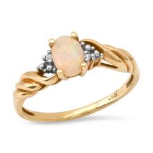 14K Yellow Gold Setting with 0.89ct Opal and 0.02ct Diamond Ladies Ring