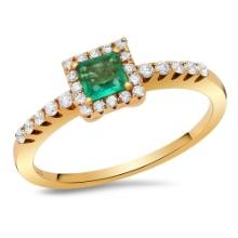 18K Yellow Gold Setting with 0.33ct Emerald and 0.19ct Diamond Ladies Ring