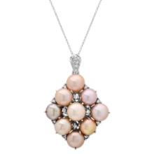 18K White Gold Setting with 9 10mm Cultured Pearls and 0.42ct Diamond Convertible Pendant/Broach