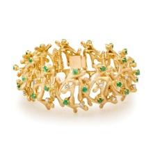 18K Yellow Gold Setting with 3.3ct Emerald and 1.1ct Diamond Ladies Bracelet