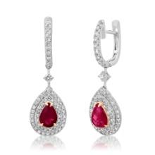 18K White and Yellow Gold Setting with 1.60ct Ruby and 1.20ct Diamond Earrings