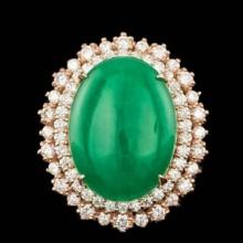 14K Rose Gold 12.34ct Natural Jadeite and 1.95ct Diamond Ring