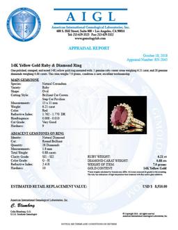14K Yellow Gold 6.21ct Ruby and 0.88ct Diamond Ring