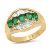 18K Yellow Gold .79ct Emerald and .81ct Diamond Ladies Ring