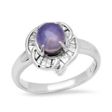 Platinum Setting with 3.17ct Star Sapphire and 0.21ct Diamond Ladies Ring