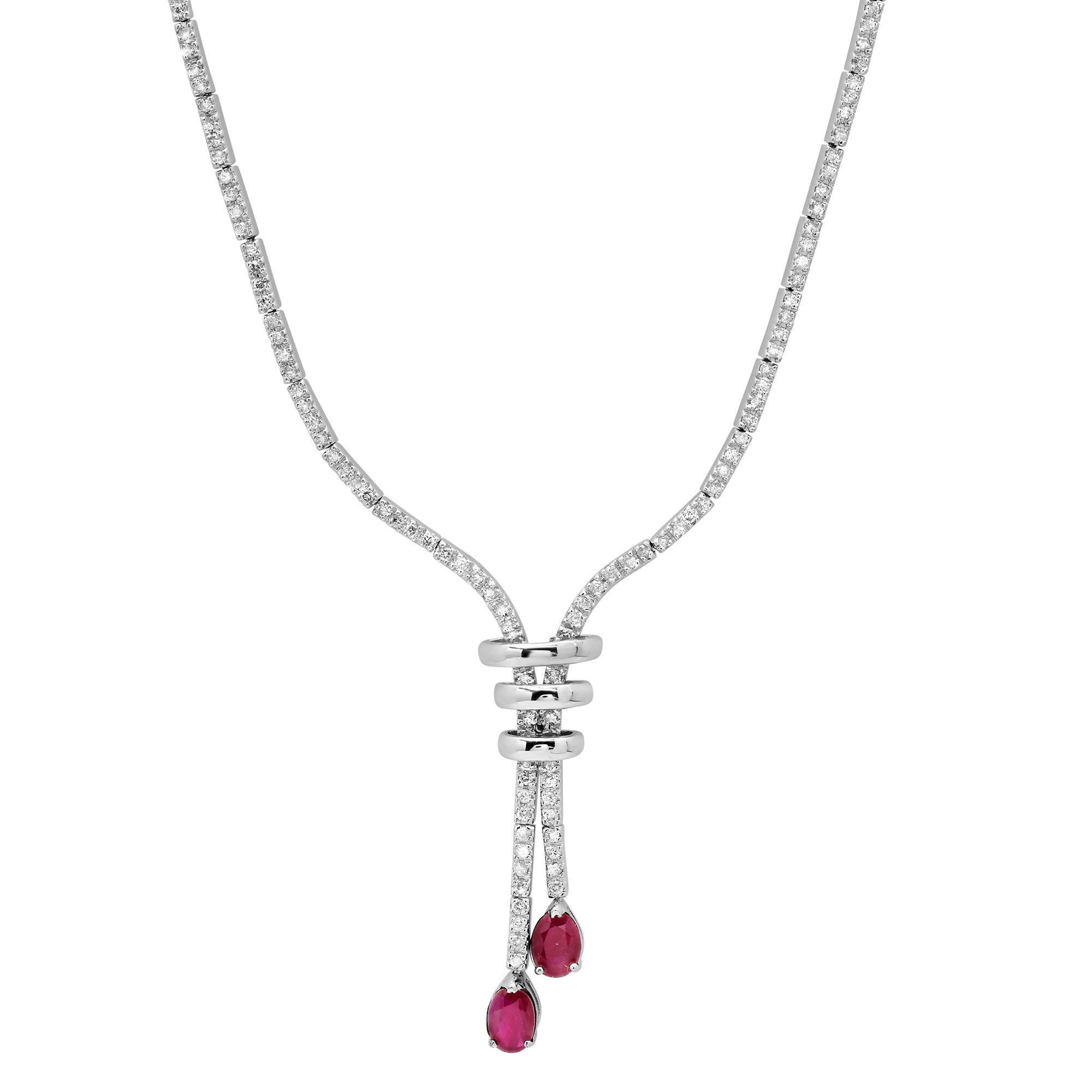 18K White Gold Setting with 1.68ct Ruby and 1.74ct Diamond Ladies Necklace
