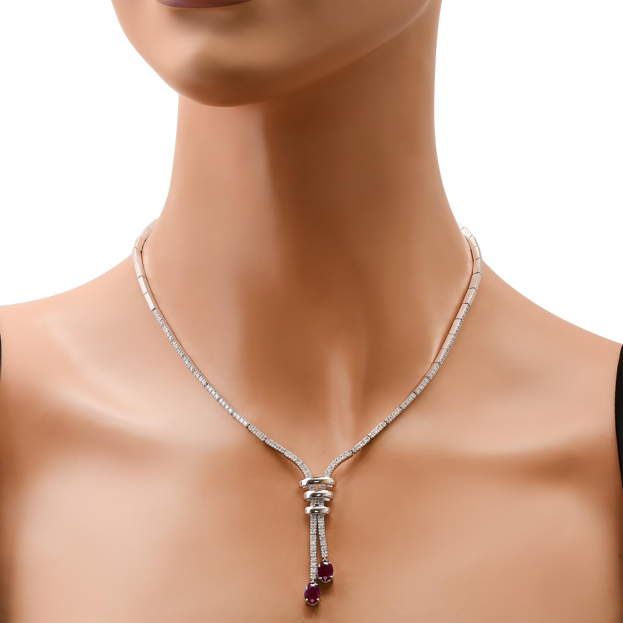 18K White Gold Setting with 1.68ct Ruby and 1.74ct Diamond Ladies Necklace