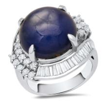Platinum Setting with 20.96ct Star Sapphire and 1.37ct Diamond Ladies Ring
