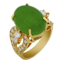 14k Yellow Gold 9.41ct Jade 1.27ct Diamond Ring
