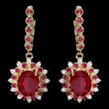 14K Gold 8.07ct Ruby and 0.70ct diamond Earrings