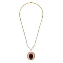 18K Yellow Gold and 14K Rose Gold 15.45ct Ruby and 10.65ct Diamond Necklace
