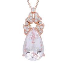 14K Gold 22.17ct Morganite 0.78ct Diamond Pendant