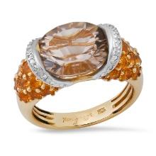 18K Yellow Gold Setting with 3.83ct Quartz, 0.53ct Citrine and 0.07ct Diamond Bellari" Designor Ring