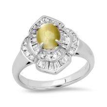 Platinum Setting with 0.97ct Chrysoberyl Cats eye and 0.50ct Diamond Ladies Ring