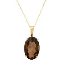14K Yellow Gold Setting with 21.40ct Smokey Quartz Ladies Pendant