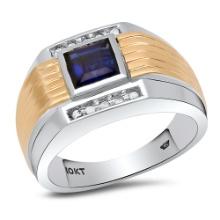10K Yellow and White Gold Setting with 1.11ct Tanzanite and .05ct Diamond Mens Ring