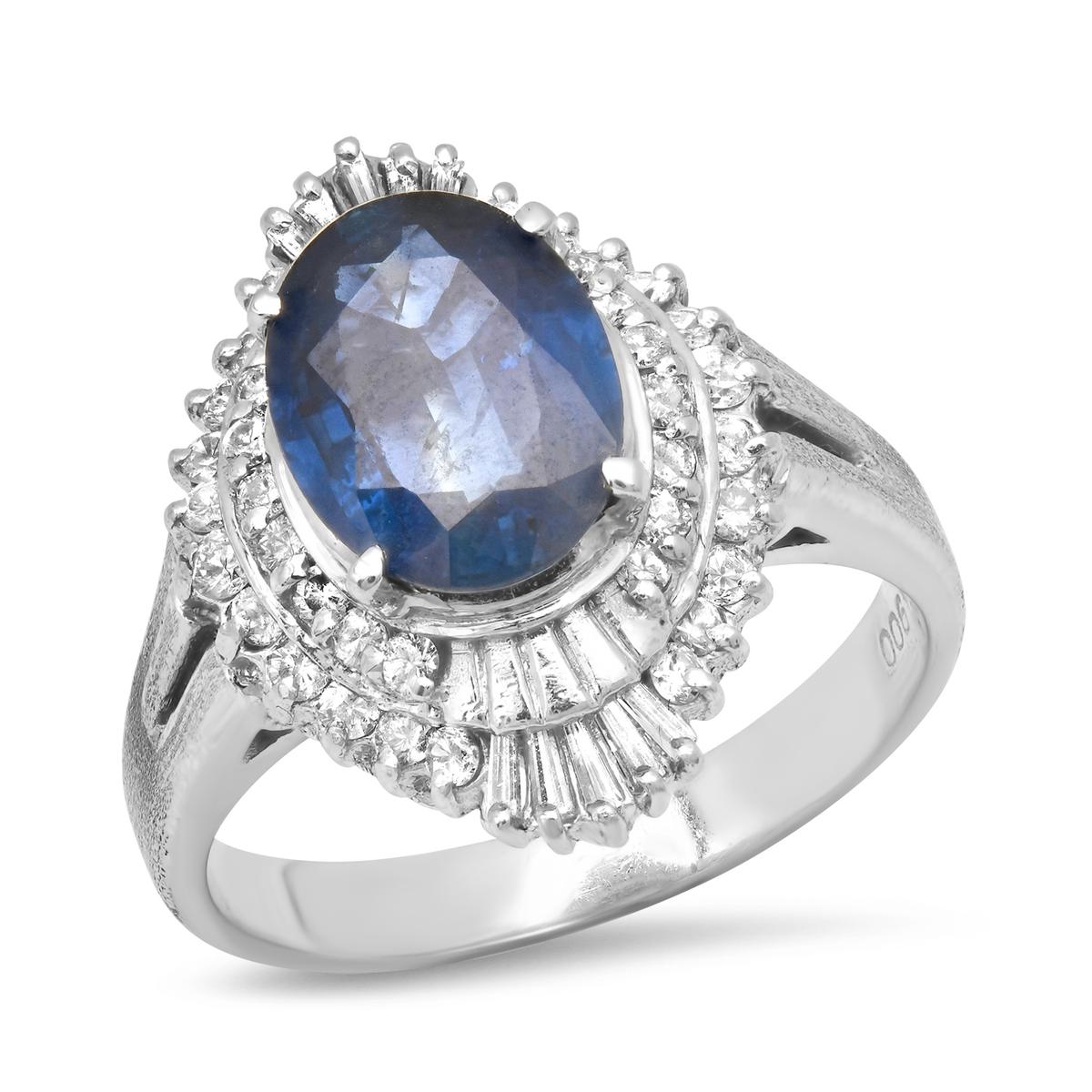 Platinum Setting with 1.88ct Sapphire and .43ct Diamond Ladies Ring